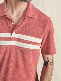 Cabana Towel Terry Surf Stripe Polo Shirt -*Faherty Brand New