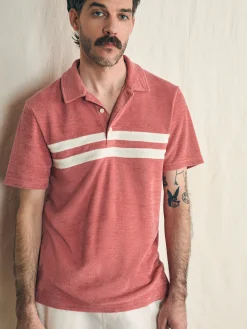 Cabana Towel Terry Surf Stripe Polo Shirt -*Faherty Brand New