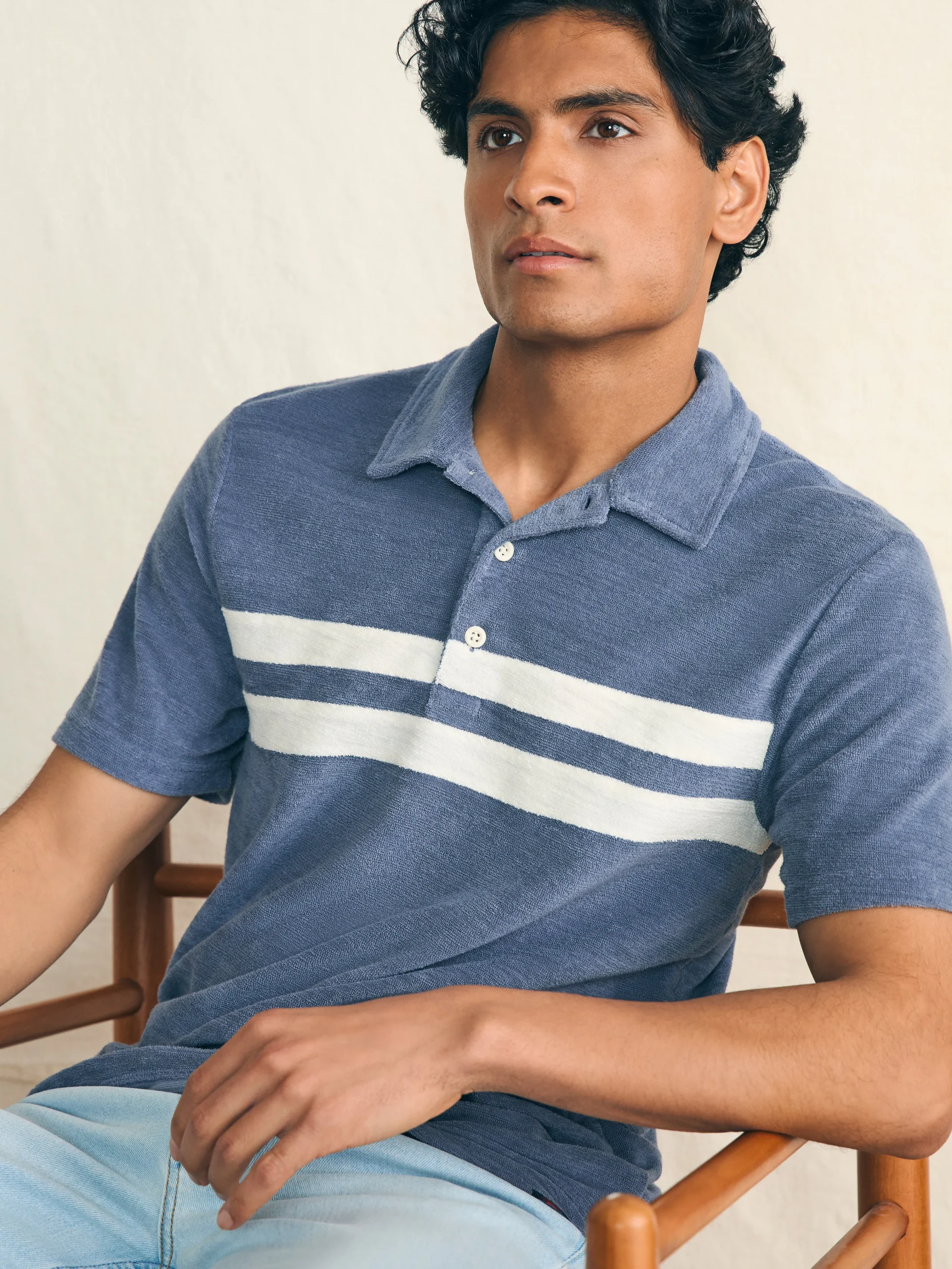 Cabana Towel Terry Surf Stripe Polo Shirt -*Faherty Brand Outlet