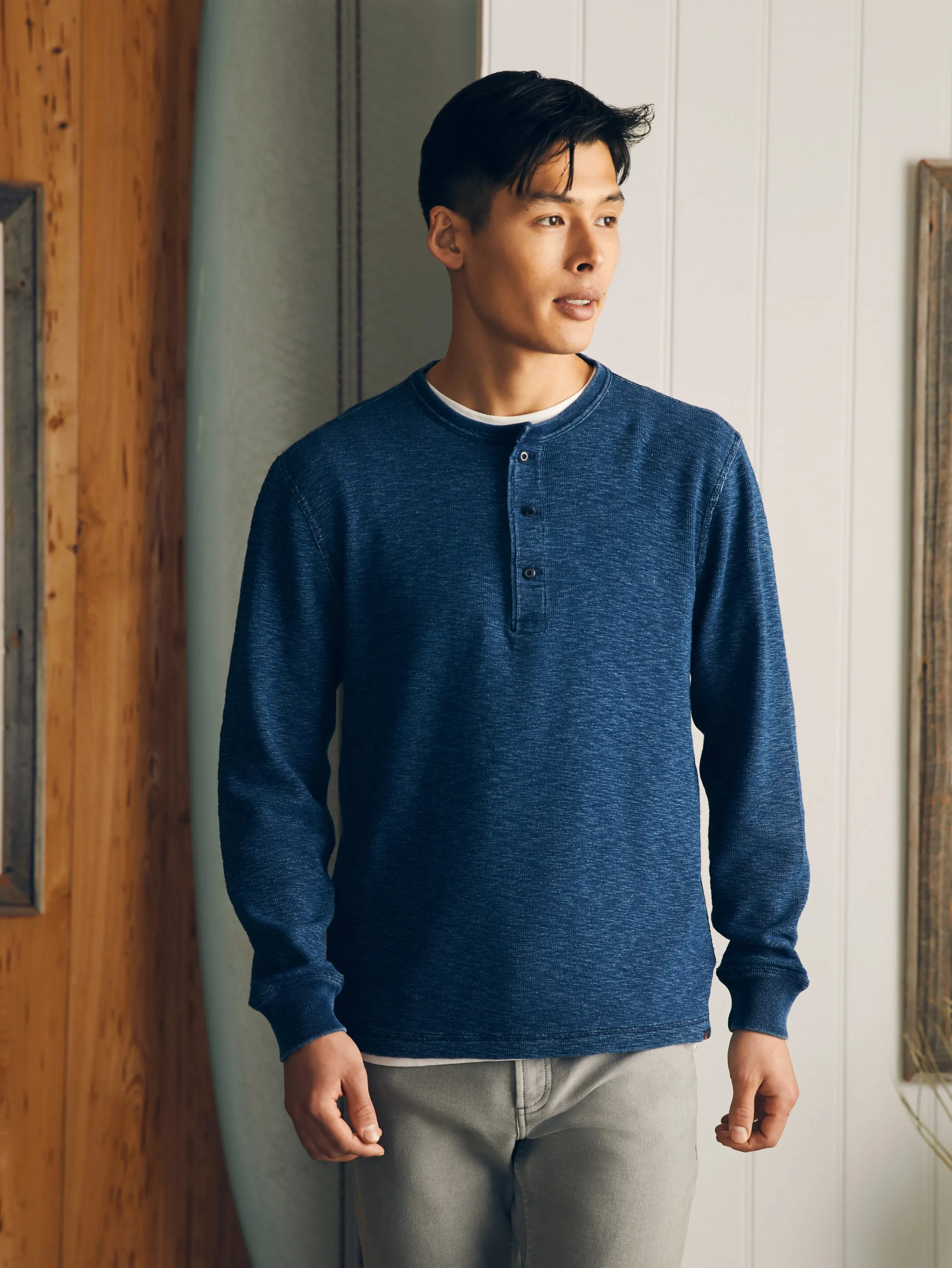Long-Sleeve Indigo Henley -*Faherty Brand Online