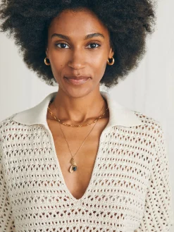 Nusa Crochet Polo Sweater -*Faherty Brand Hot