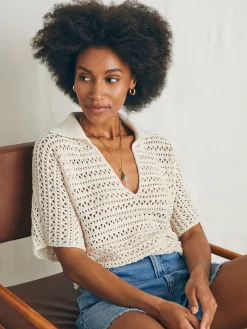 Nusa Crochet Polo Sweater -*Faherty Brand Hot