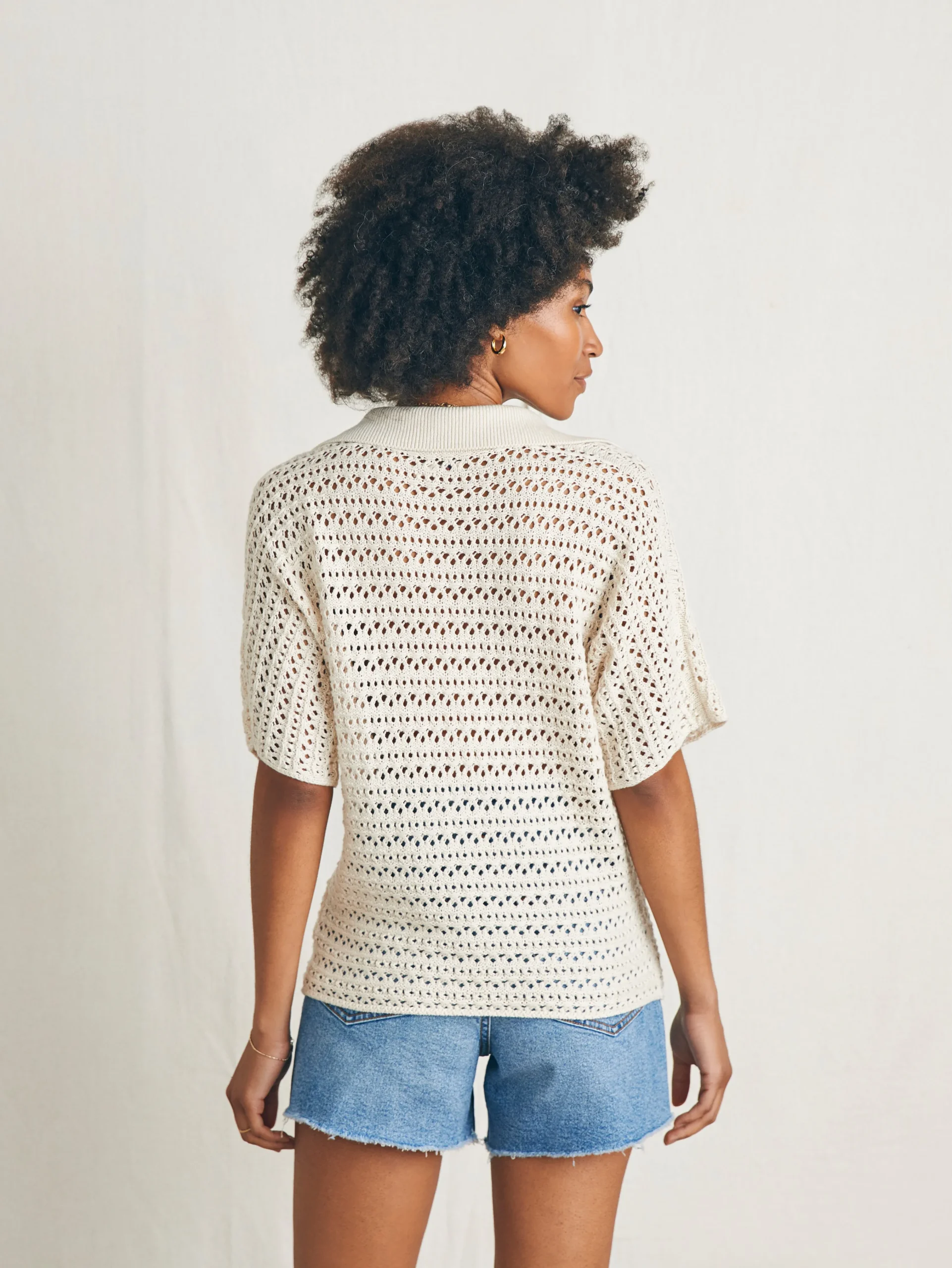 Nusa Crochet Polo Sweater -*Faherty Brand Hot