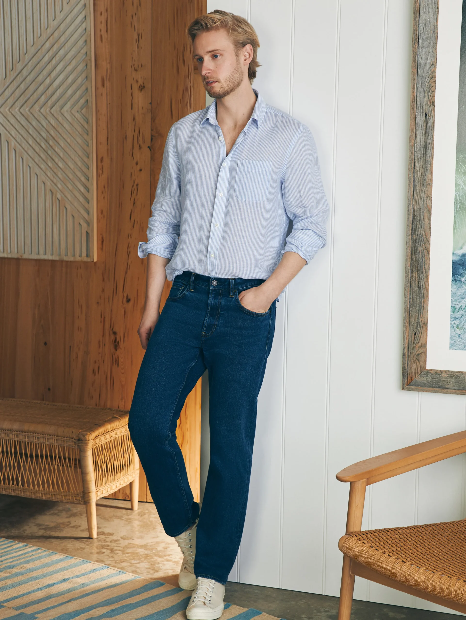 Organic Cotton Slim Straight Denim (32" Inseam) -*Faherty Brand Discount