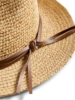 Raffia Trim Crochet Fedora -*Faherty Brand Sale