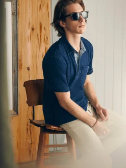 Short-Sleeve Indigo Polo Shirt -*Faherty Brand Hot