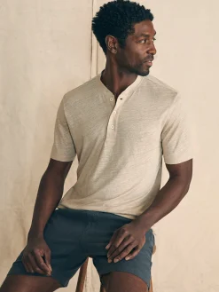 Short-Sleeve Linen Henley -*Faherty Brand Clearance
