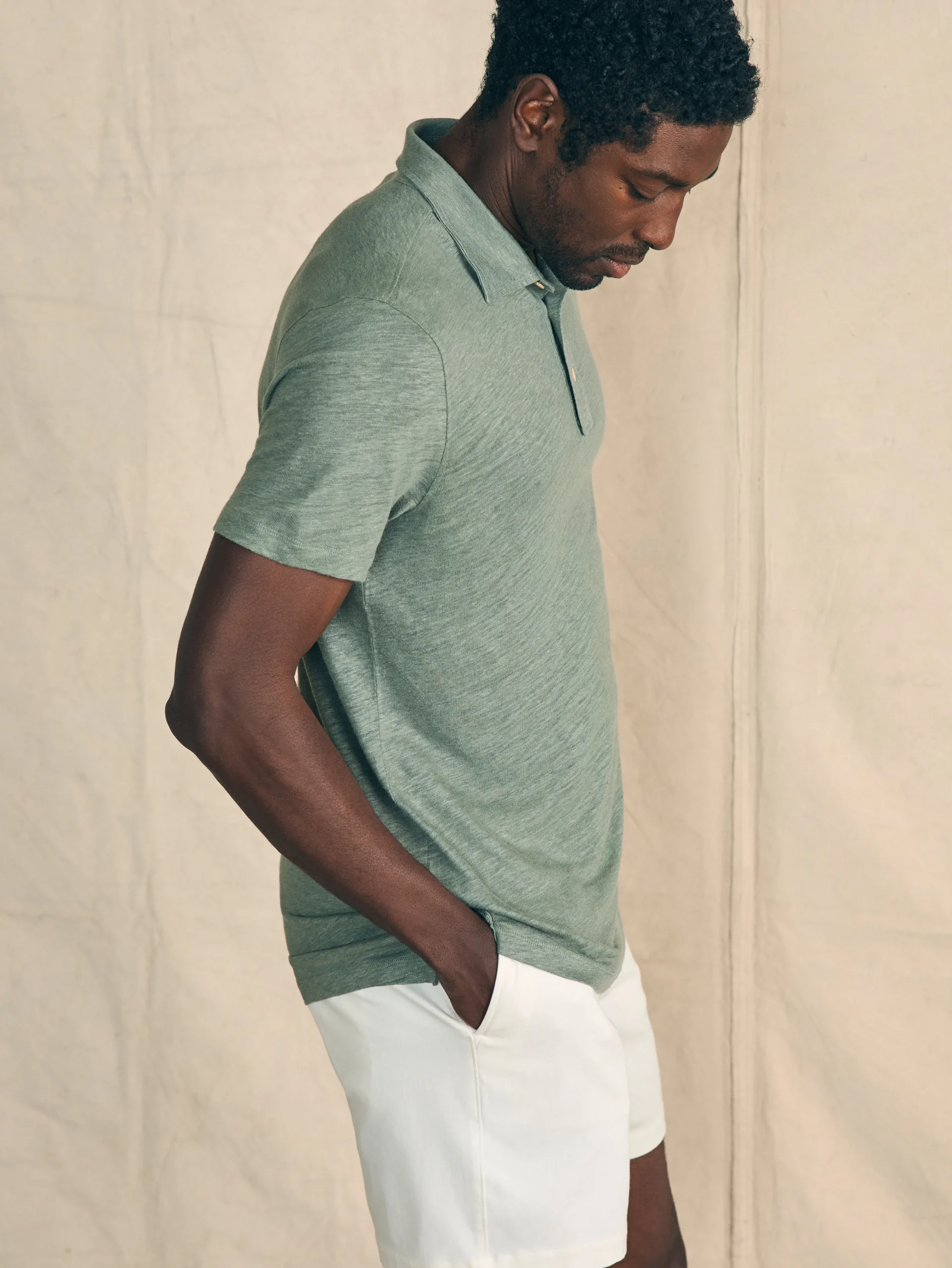Short-Sleeve Linen Polo -*Faherty Brand New