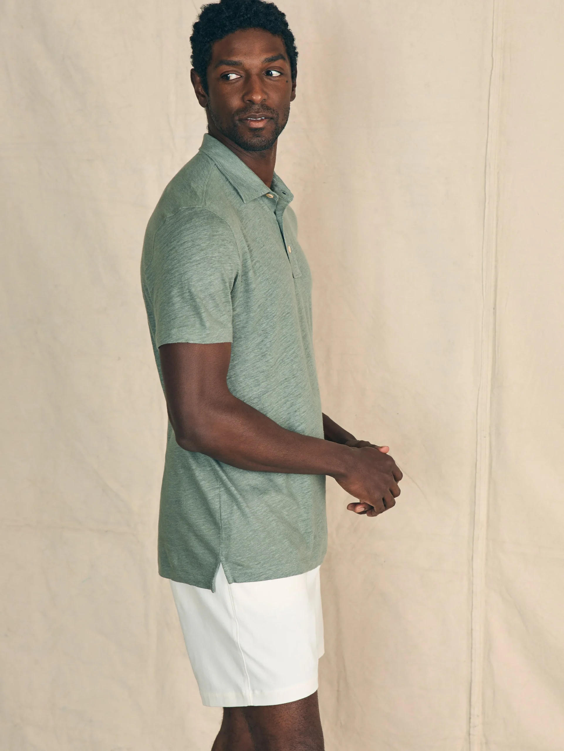 Short-Sleeve Linen Polo -*Faherty Brand New