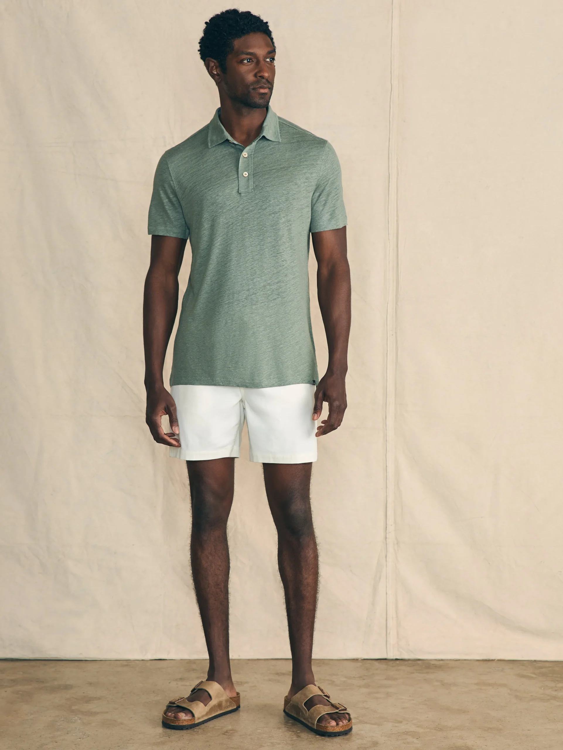 Short-Sleeve Linen Polo -*Faherty Brand New