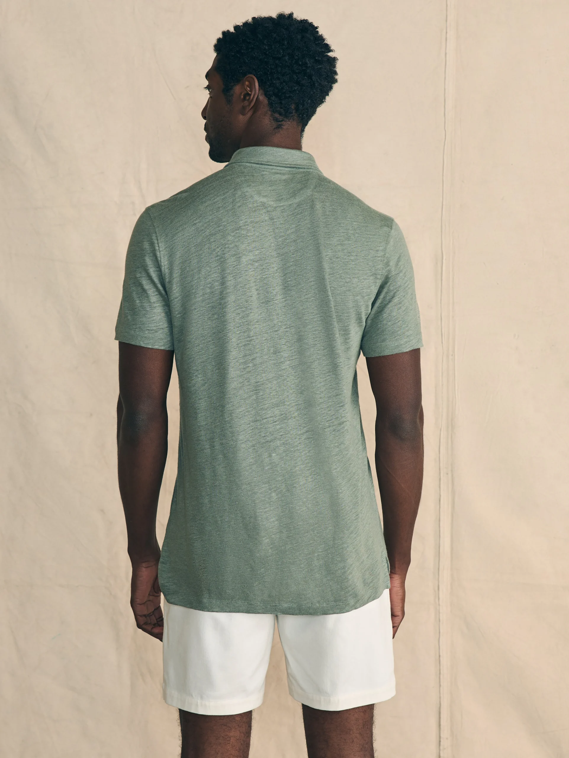 Short-Sleeve Linen Polo -*Faherty Brand New