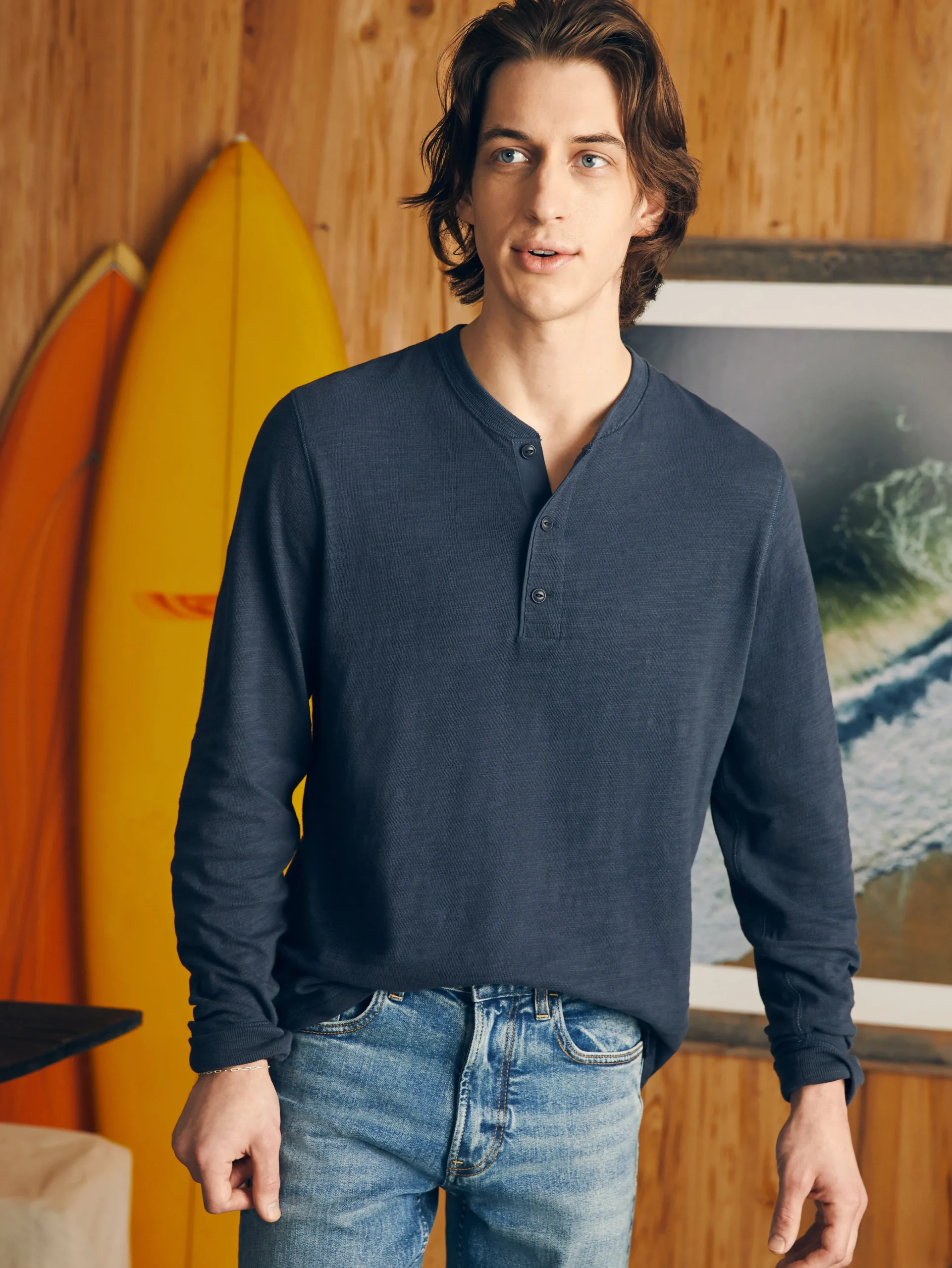 Sunwashed Slub Henley (Tall) -*Faherty Brand Clearance