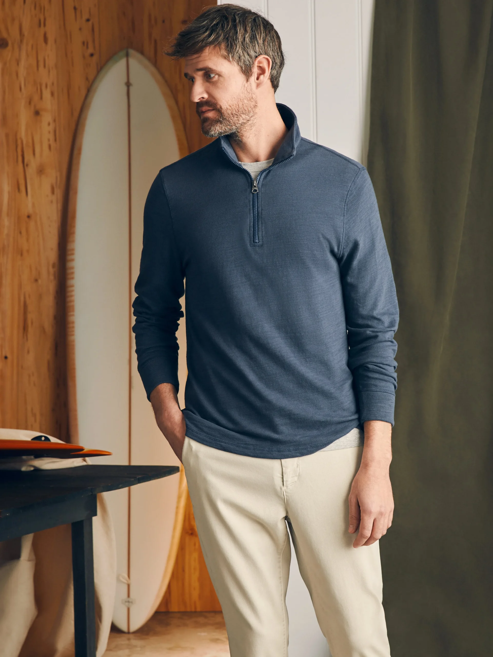 Sunwashed Slub Quarter Zip (Tall) -*Faherty Brand Clearance
